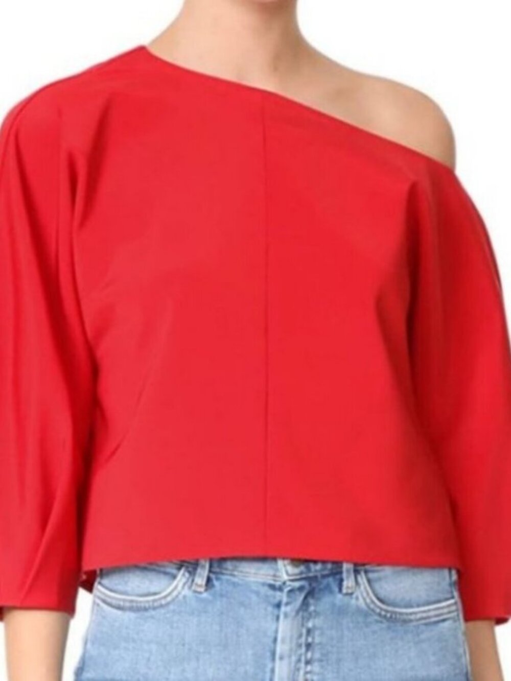 TIBI Faille Sculpted One-Shoulder Puffed Sleeve Top Red / Size Small